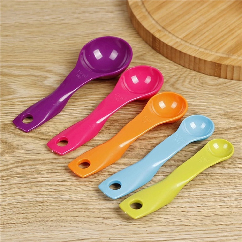 Colorful 5pcs Measuring Spoons Plastic Teaspoon Measure Spoon Cups Gram Scoop Ladle Kitchen Accessory Kitchen Bathroom Decor