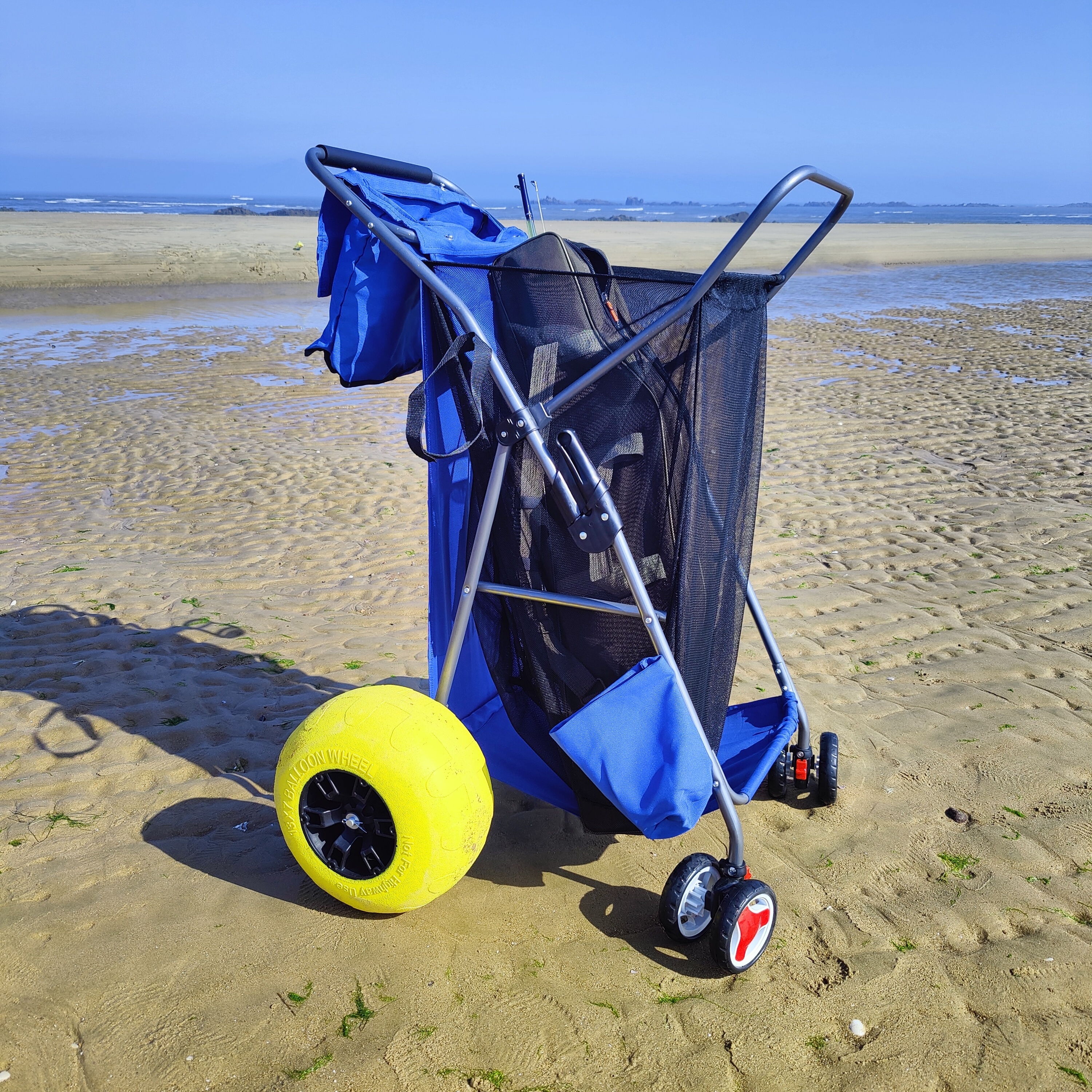 High quality Beach Dolly Cart Collapsible Aluminum Beach Trolley with Airless Big Balloon Wheels for Sand