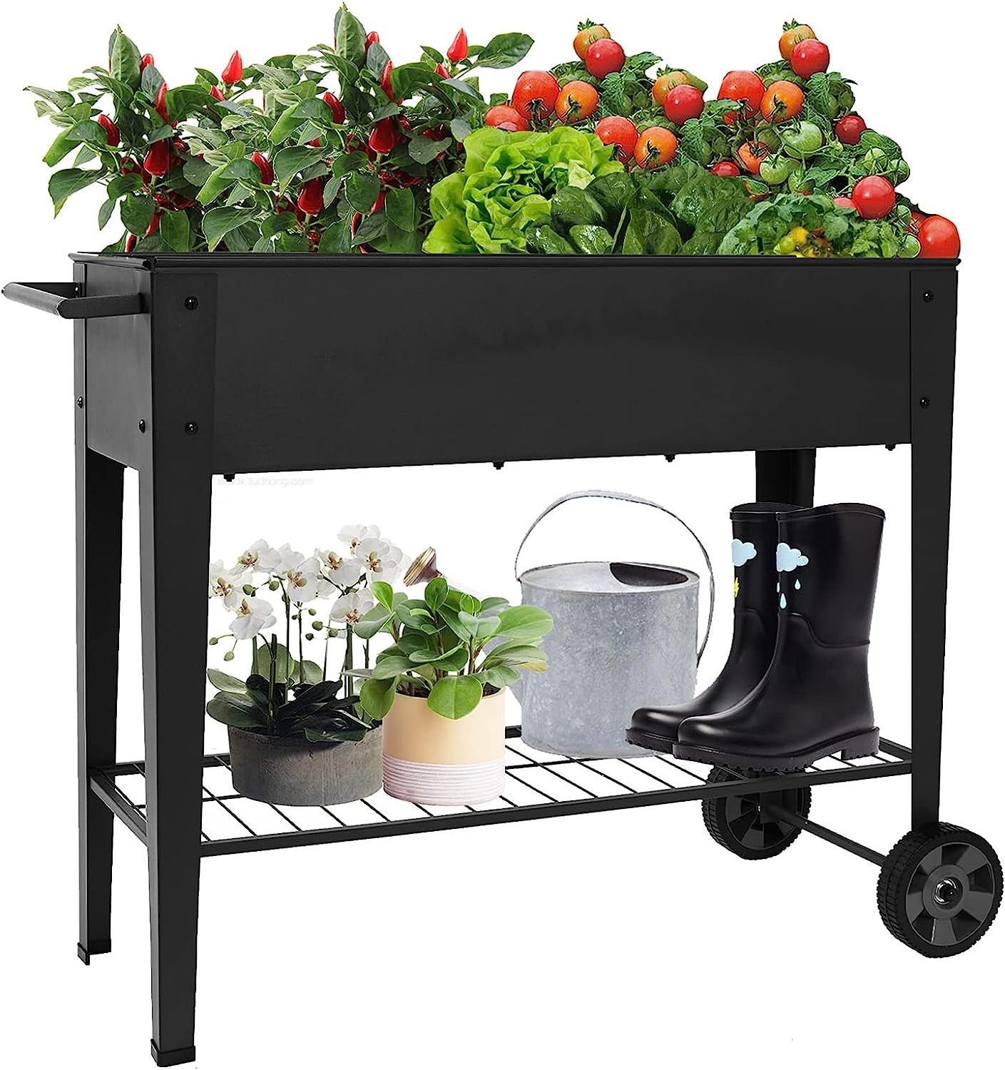 Mobile Metal Garden Raised Beds Rrise Garden Beds Box with Handlebar Wheels