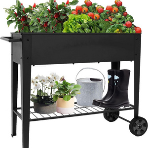 Mobile Metal Garden Raised Beds Rrise Garden Beds Box with Handlebar Wheels