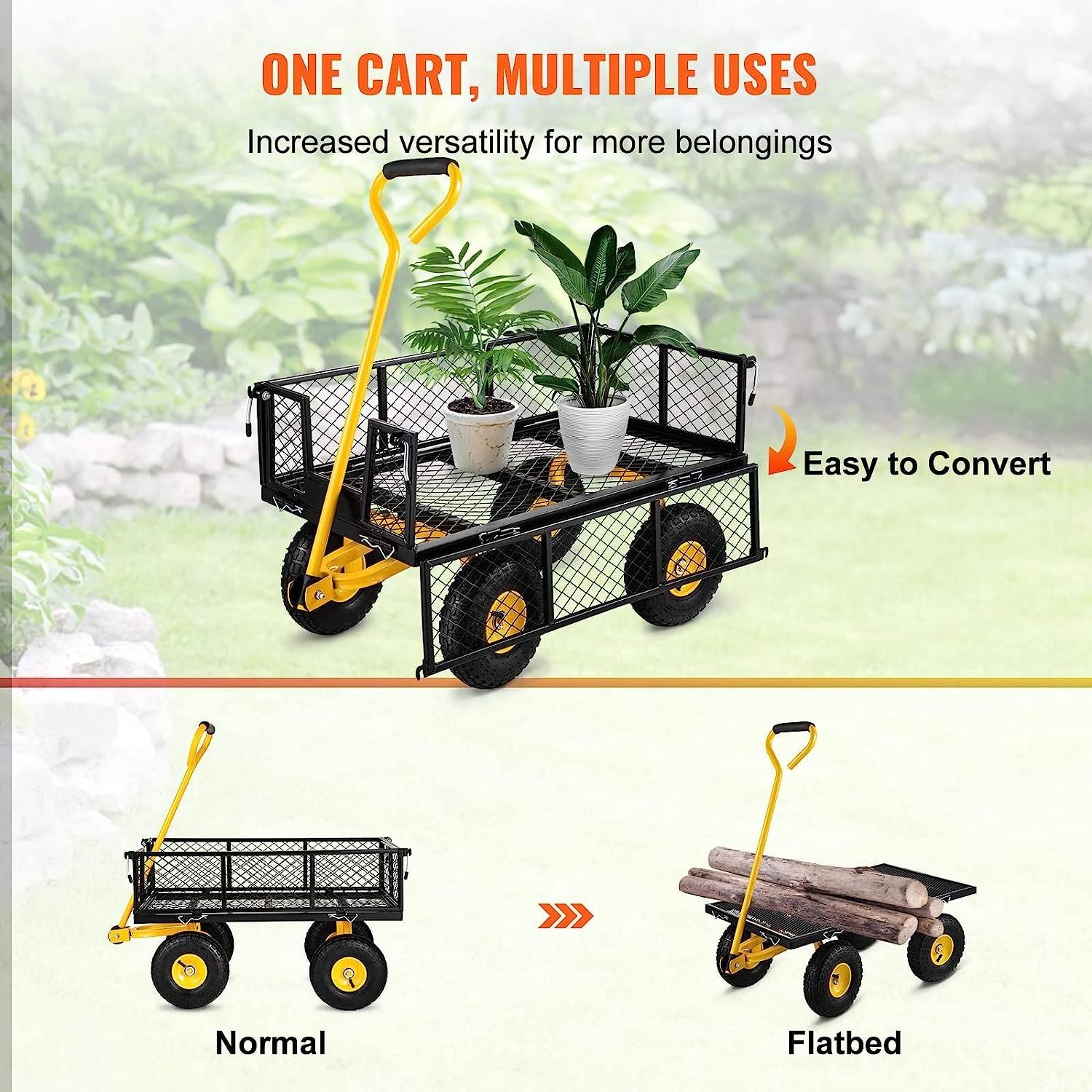 115l Steel Mesh Cart Lawn Cart Utility Heavy Duty Yard Garden Outdoor Garden Carts Yard Dump Wagon Trolley