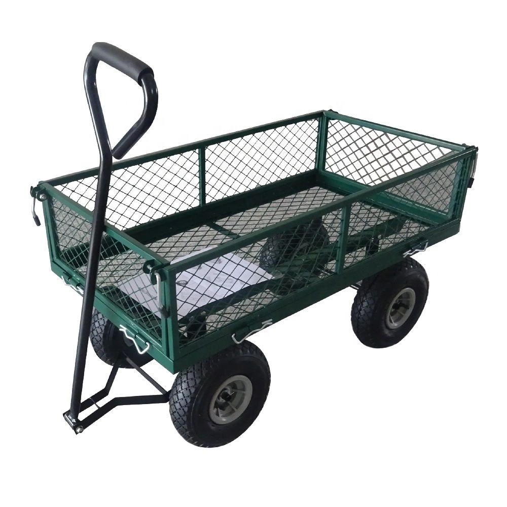 Heavy Duty Home Garden Wagon Cart Garden Hand Trolley 3.50-4 Pneumatic 4 Wheel Platform