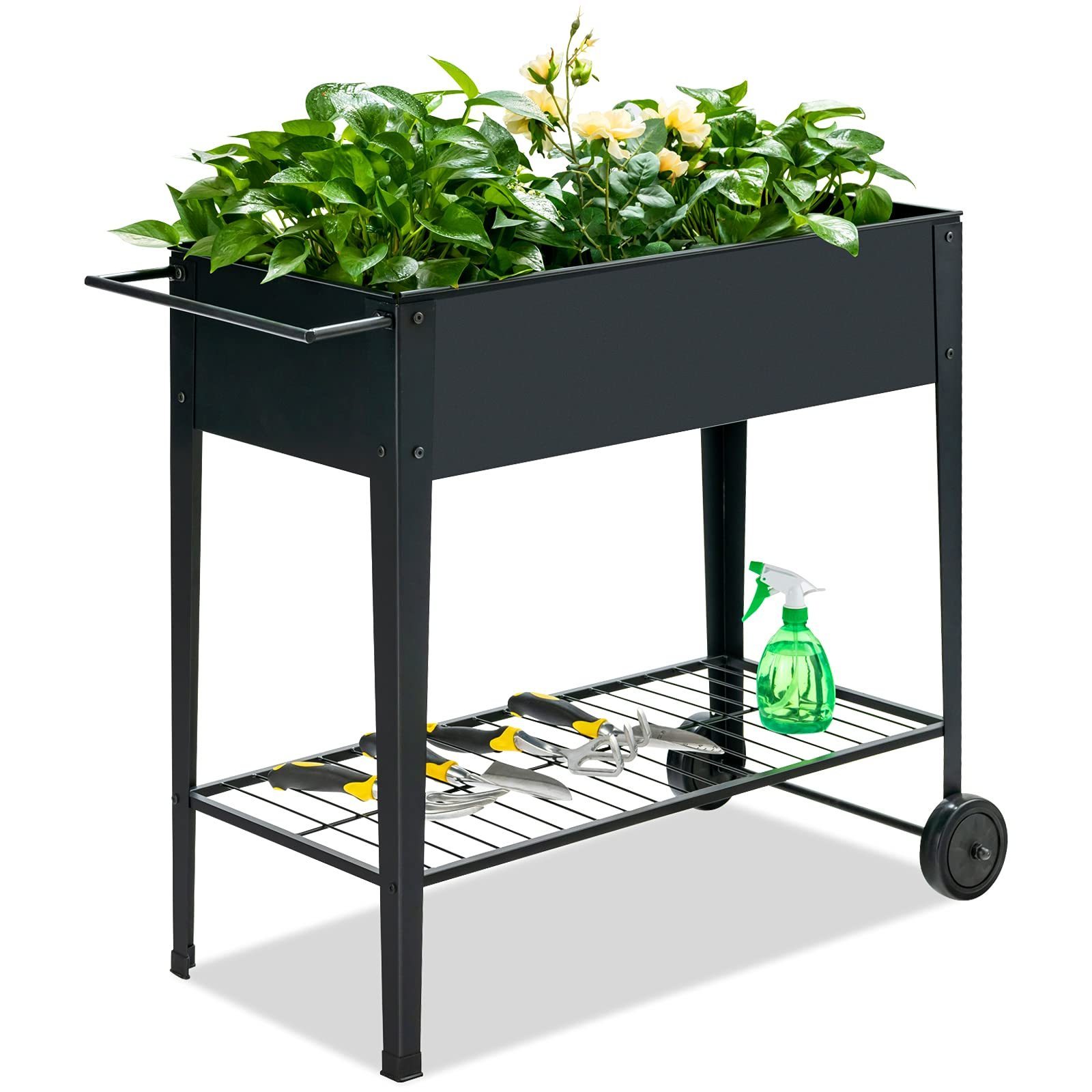 Mobile Metal Garden Raised Beds Rrise Garden Beds Box with Handlebar Wheels