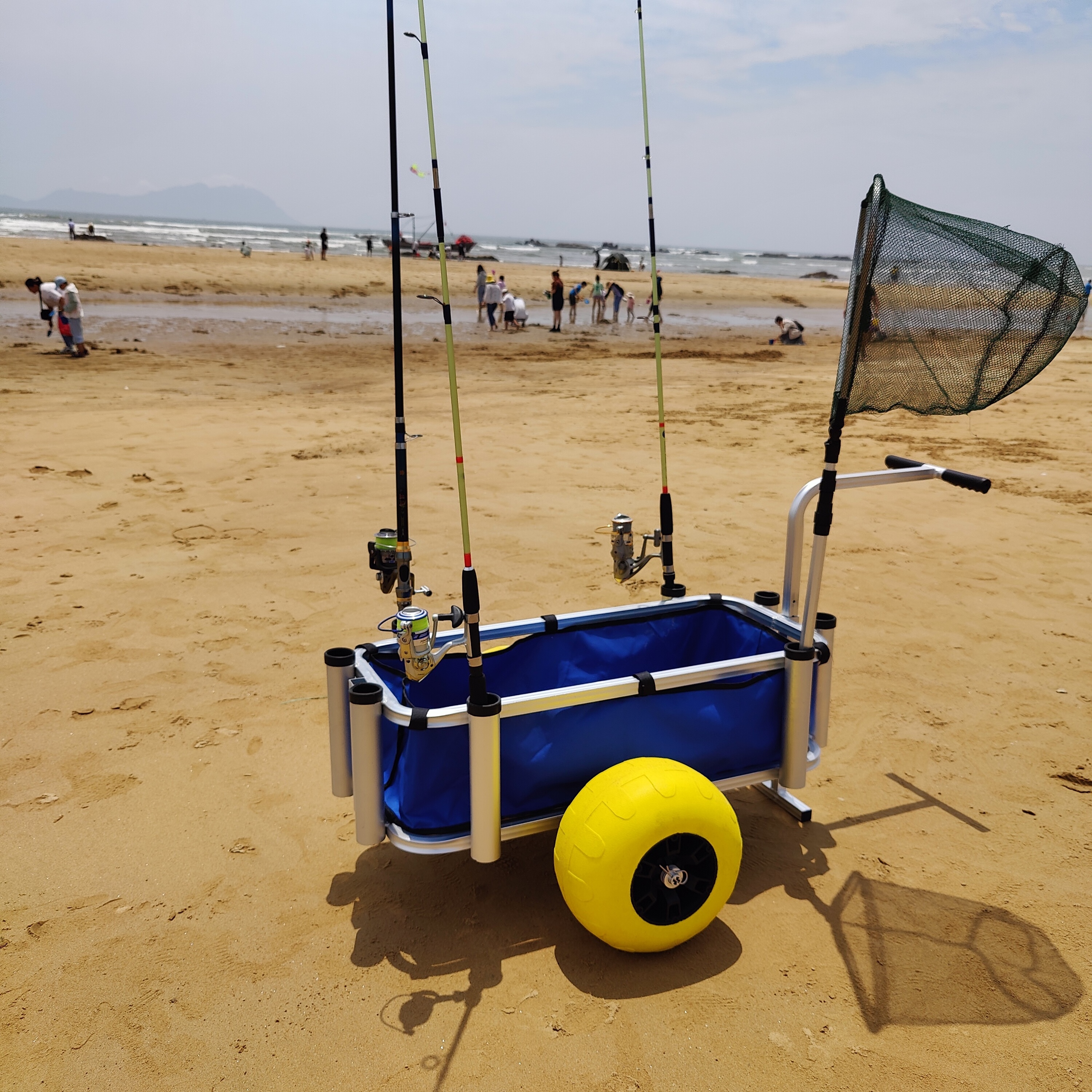 Outdoor Aluminium Fishing Beach Cart Trolley with 2 Balloon Tires Beach Fishing Cart