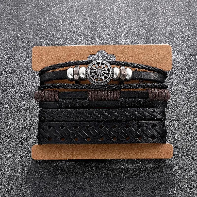 JW02   Fashionable Vintage Leather Woven Handmade Bracelet Men Charm Bracelets