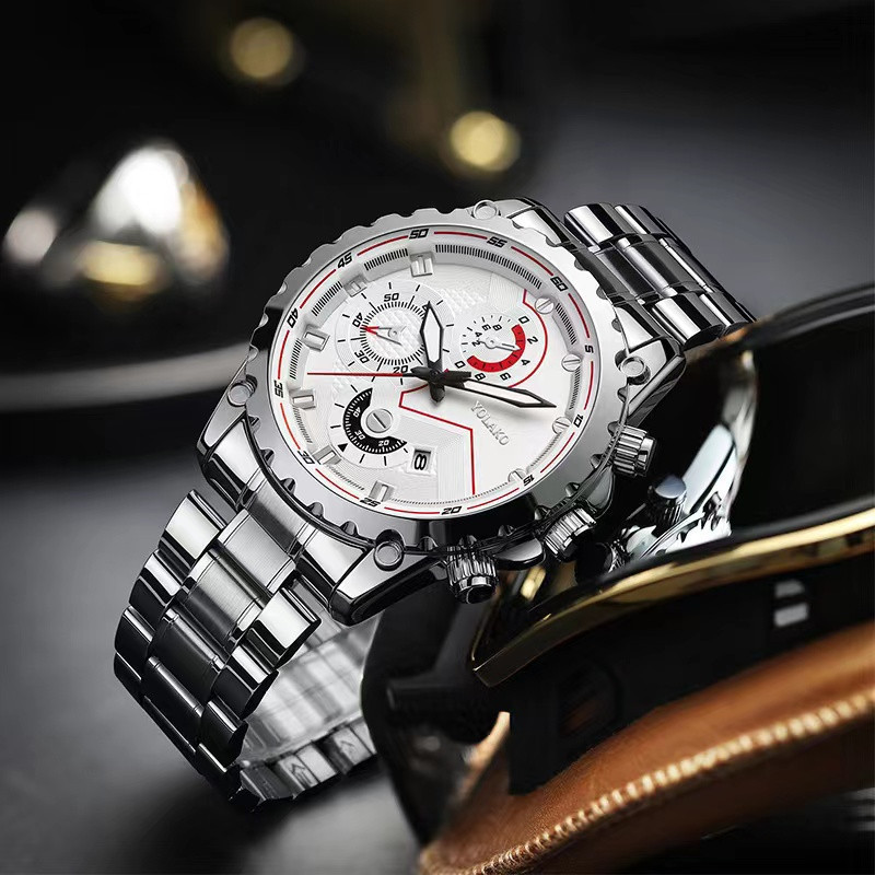 7190  luxury man black Quartz Watch Fashion Men's Calendar Casual stainless Steel Watches Montre homme