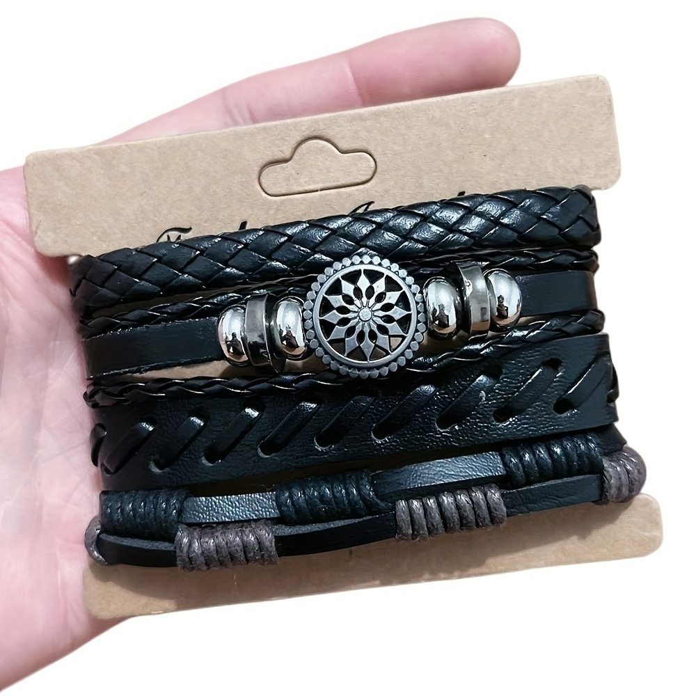 JW02   Fashionable Vintage Leather Woven Handmade Bracelet Men Charm Bracelets