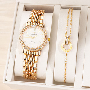 NW1401  Women Luxury Gold Plated  Different  Fashion Stainless Steel Bracelet Watch Set for Ladies Gift