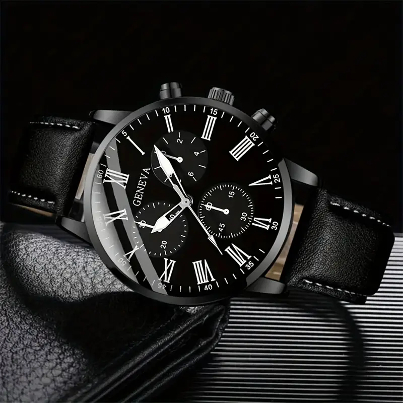 6258  2 pcs / set black mens Quartz Watch with Bracelet Fashion Men Watch Set gift