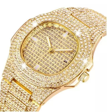 OEM ODM Top Brand Luxury Bling Quartz Square Men Watch Relojes Hip Hop Gold Full Diamond Iced Out Watch