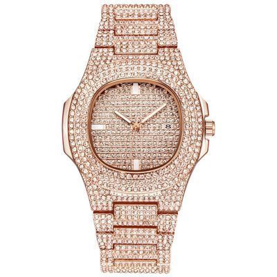 OEM ODM Top Brand Luxury Bling Quartz Square Men Watch Relojes Hip Hop Gold Full Diamond Iced Out Watch