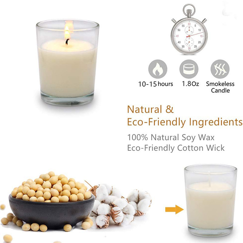 Factory Direct Selling Long 15 Hour Burning Time Unscented Soy Wax White Votive Glass Candle For Home Decor Wedding Party Dinner