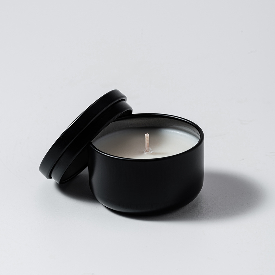 Factory Direct Price Plant Essential Oil High Quality  Luxury   Black Tin Jar  Soy Wax Tealight Candle Scented Candle For Trip