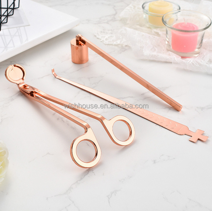 Rose gold 3pc stainless steel Candle Scissors Trimmer Wax Cover Put Out Candle Extinguisher