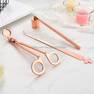 Rose gold 3pc stainless steel Candle Scissors Trimmer Wax Cover Put Out Candle Extinguisher