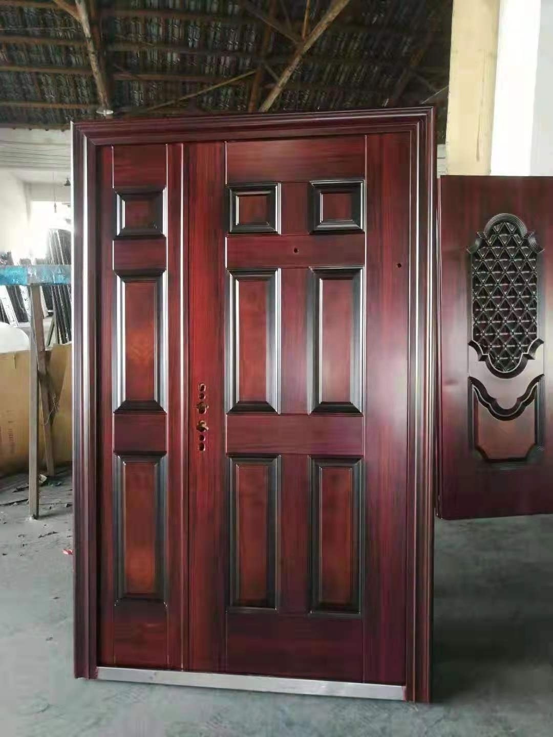 Wood Color Simple Design Nigeria Iron Security Door made in China