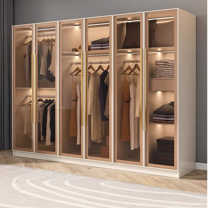 WISH Luxury Design Customized Bedroom furniture Walk-In Portable Wardrobe Glass Door Closet Modern Wooden Wardrobe Room Cabinets