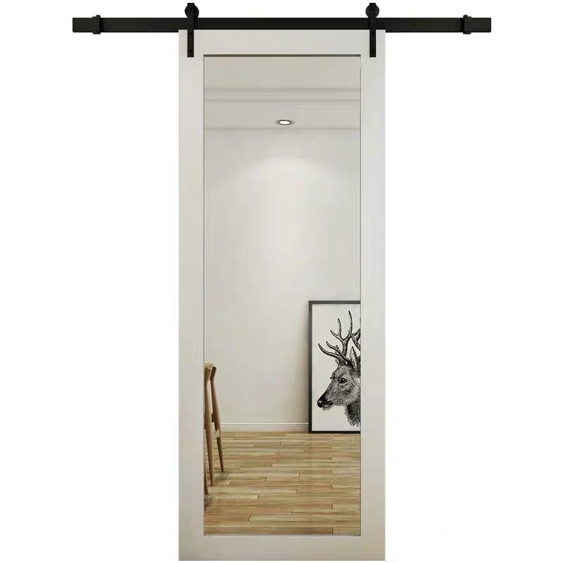 Factory price white wooden mirror glass entry sliding barn door systems