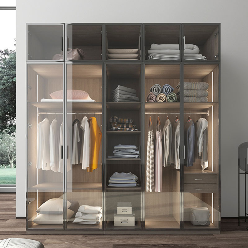 Modern Bedroom Wardrobe Furniture Modern Design Dlass Door Wooden Dardrobe Walk in Closet