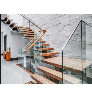 Modern design outdoor steel stairs / indoor straight staircase with tempered laminated glass railing