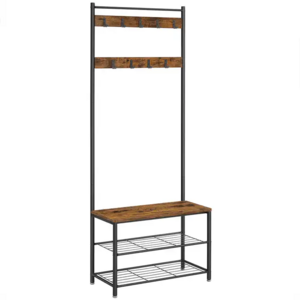 Coat Rack Hall Tree with Shoe Storage Bench Entryway Bench with Shoe Storage 3-in-1Steel Frame Industrial Rustic Brown