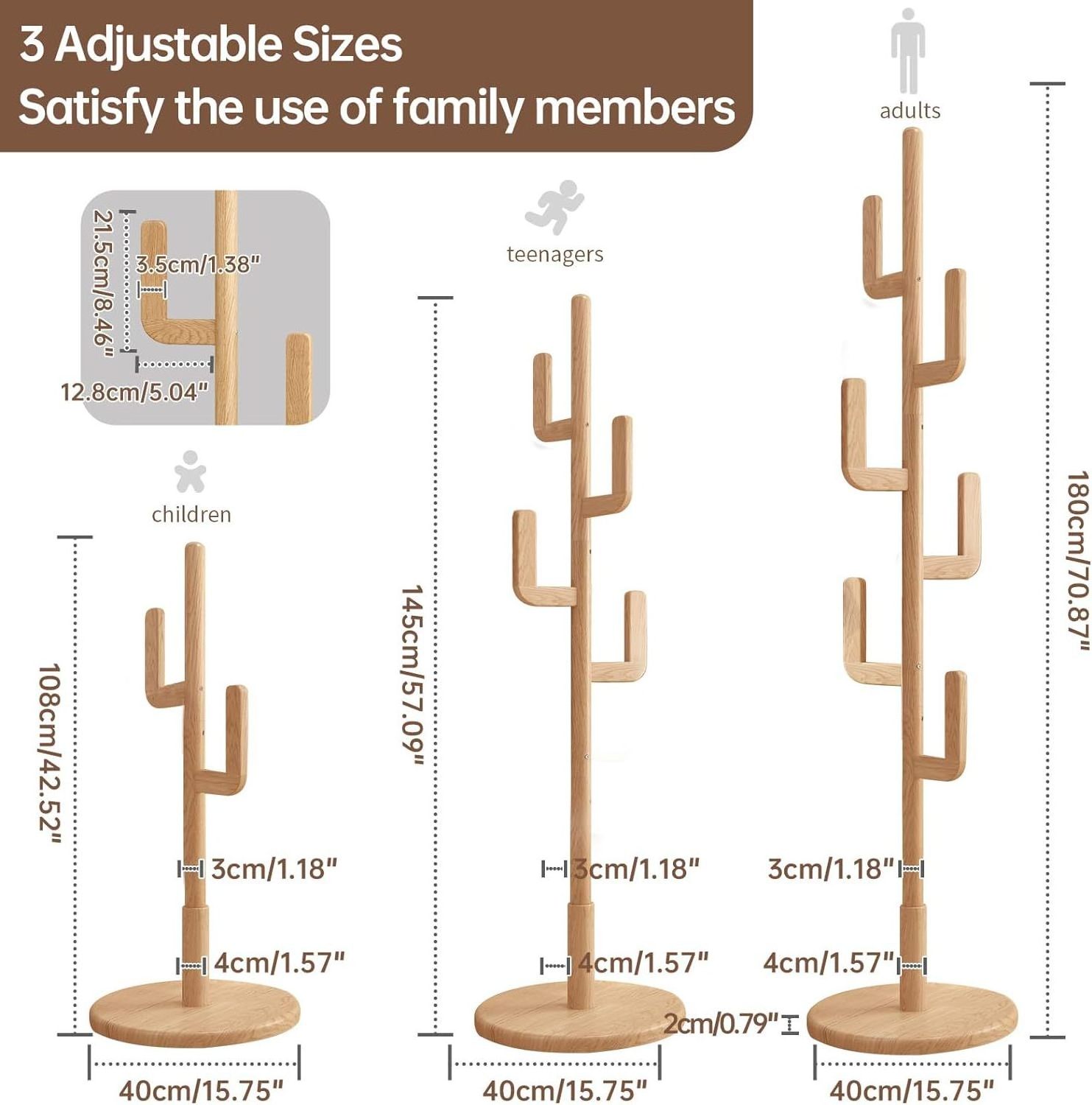 CB038 Unique design easy to assemble cactus coat rack, height adjustable wooden coat rack stand