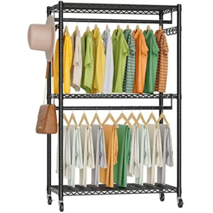 Heavy Duty Clothes Rack 3 Tiers Rolling Garment Rack With Wheel for Hanging Clothes Adjustable Clothing Rack Freestanding Closet