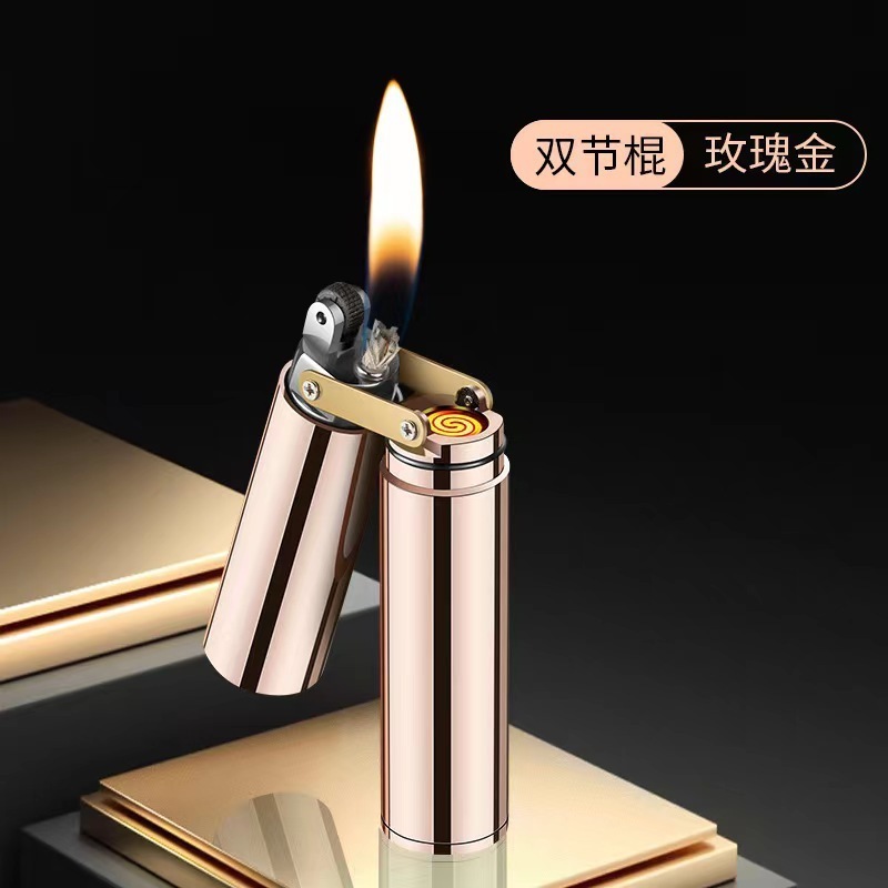 LT188 Double Long Stick Lighter Fingertip Decompression Multi Role Grinding Wheel Gas Electric Cigarette Lighter