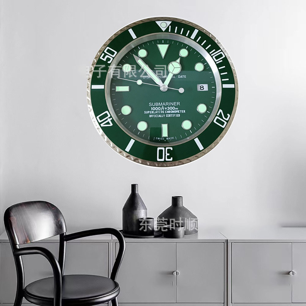 HD001 wholesale Brand Wrist watch Wall Clock All Metal Material Luxury Date Luminous Clock in wall home decoration