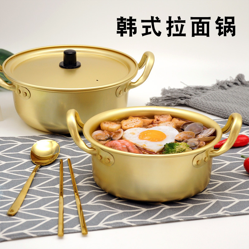 SS70 Aluminum Pot with Lid Korean Style Cooking Ramen Instant Noodle Cook Yellow Soup & Stock Pots Metal All-season Gas Cooker