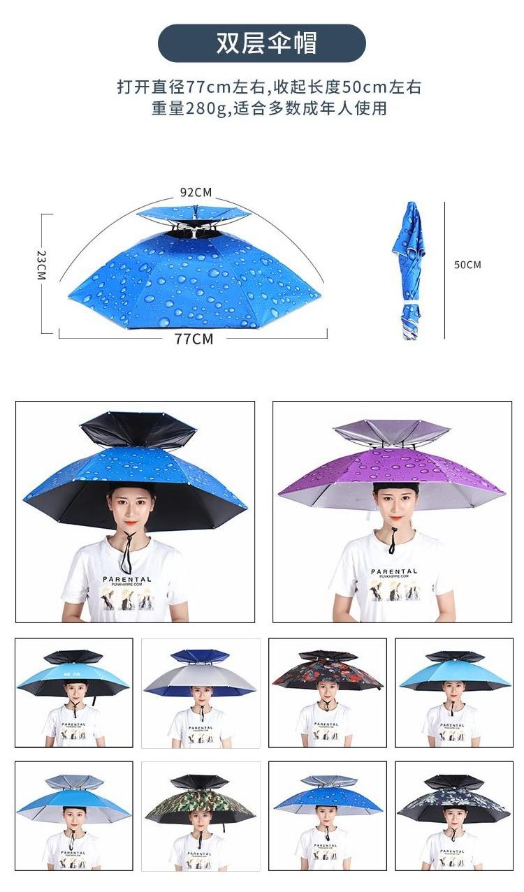 FMU022 Wholesale head Umbrella Hat Headwear Umbrella for Fishing Hiking Beach Camping Head Hats outdoor sun-proof custom logo