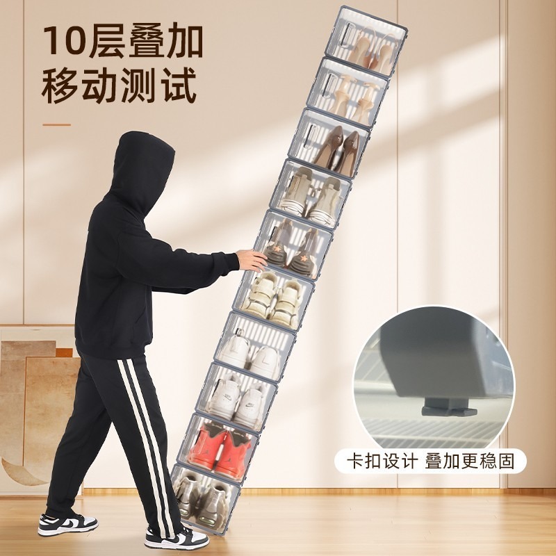 SB013 Side Open Drop Door Steady Stackable Simple Assemble Custom Sneakers Foldable Clear Shoe Storage Box With Magnetic Door