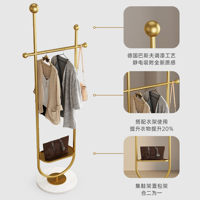 CB071 Light Luxury Marble Base Gold Clothing Rack Bedroom Hanging Clothes Rack Simple Marble Iron Living Room Coat Storage Rack