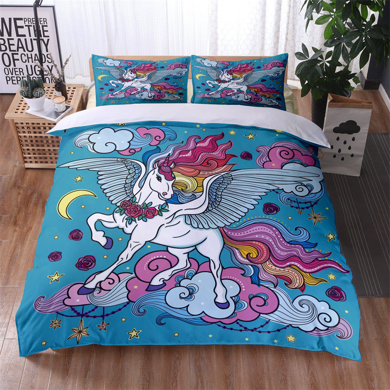 SP152 Printing Cartoon Bedding Kids Girls Cute Unicorn Pattern Duvet Cover 3 Piece Sweet Bed Sets