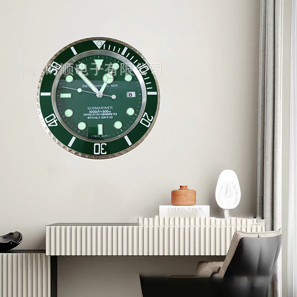 HD001 wholesale Brand Wrist watch Wall Clock All Metal Material Luxury Date Luminous Clock in wall home decoration