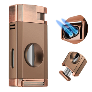 LT143 New Luxury Metal Silver Cigar Lighter And Punch Cutter Gift Set Custom Logo Butane Zinc Alloy Cigar Lighter Cutter Combo