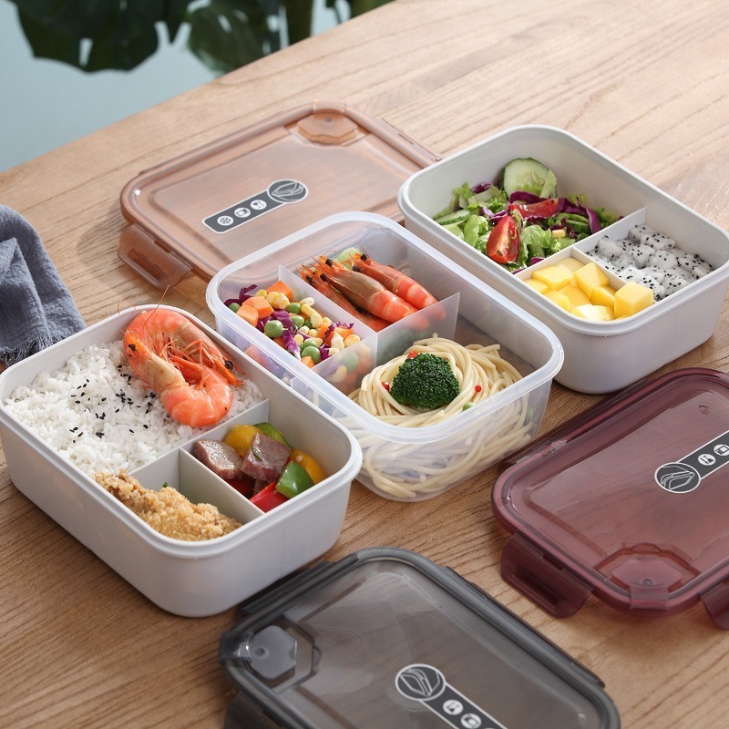 Factory custom logo microwaveable crisper set airtight meal prep bento salad box 3 plastic food storage container with snap lock