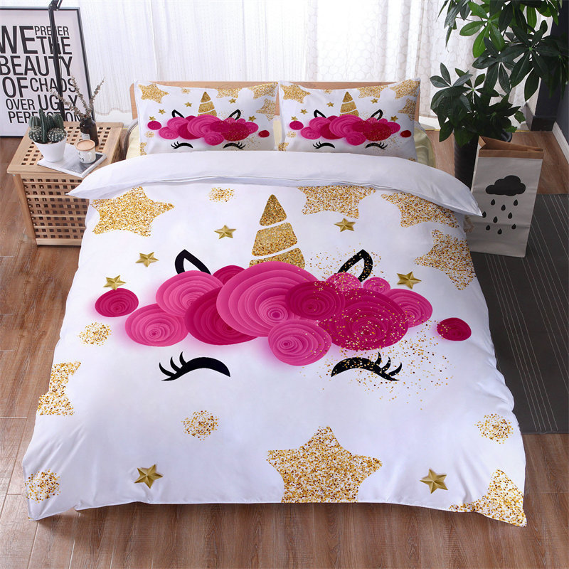 SP152 Printing Cartoon Bedding Kids Girls Cute Unicorn Pattern Duvet Cover 3 Piece Sweet Bed Sets