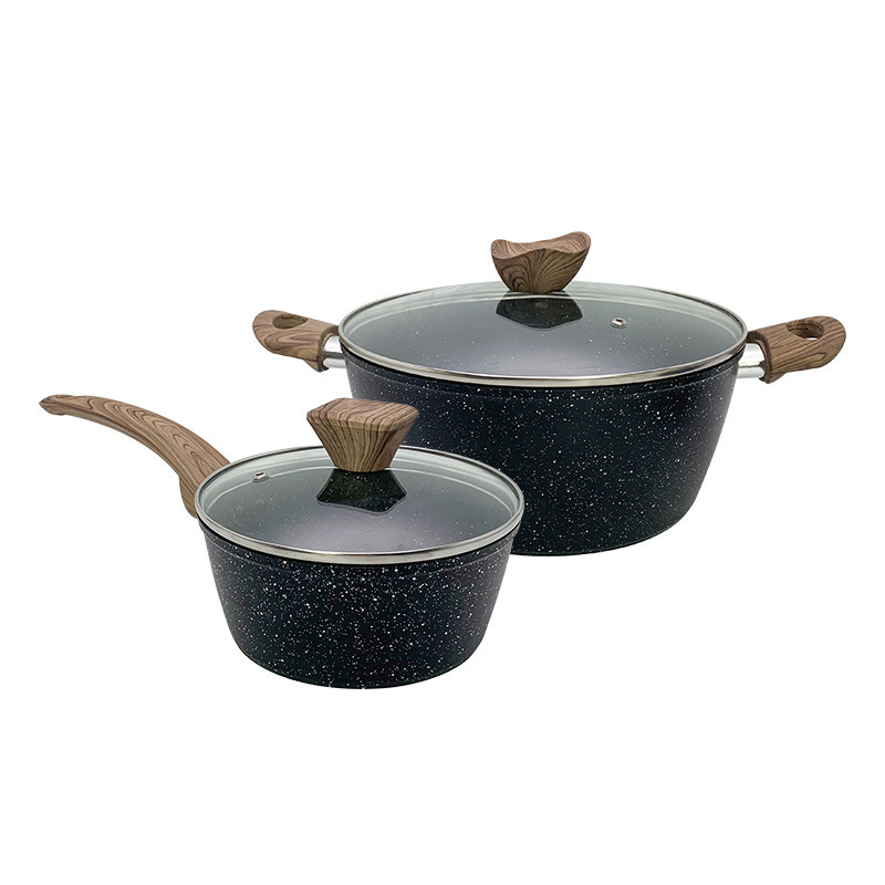 SS79 Multifunctional Multipot Bottom Ceramic Aluminum Alloy Low Body Ramen Cooking Pan Pot 3 Set Soup & Stock Pots With Lid