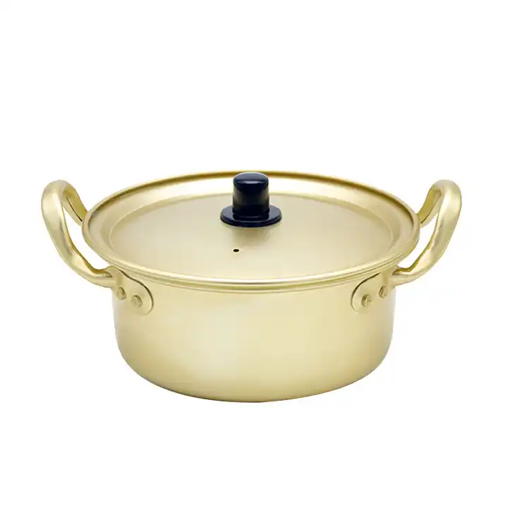 SS70 Aluminum Pot with Lid Korean Style Cooking Ramen Instant Noodle Cook Yellow Soup & Stock Pots Metal All-season Gas Cooker