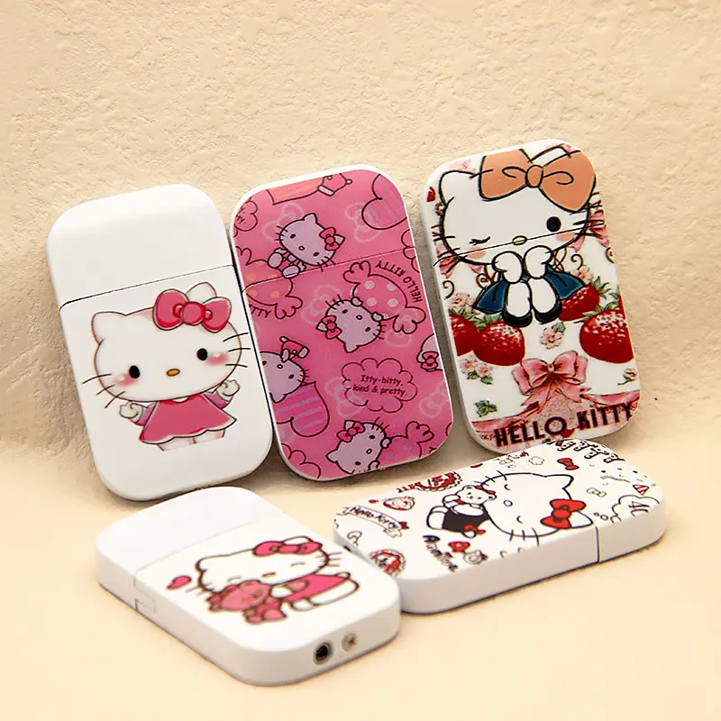 LT88 custom logo Hello Kitty cartoon cat Lighter Windproof Pink Flame Inflatable Lighter