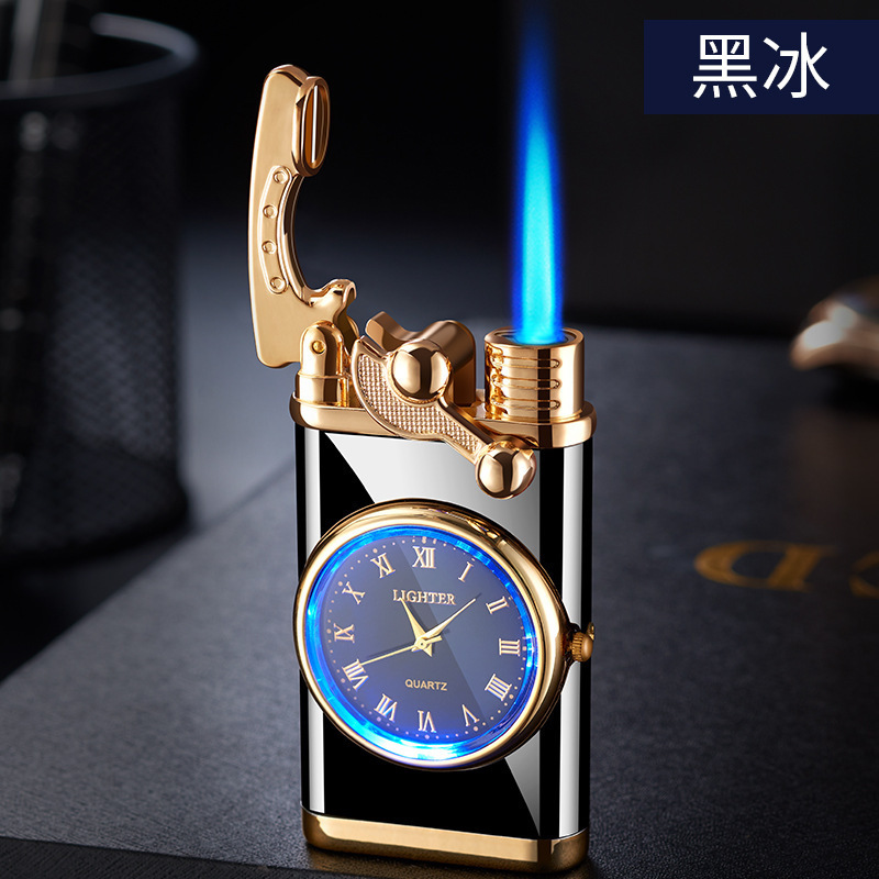 LT69 Metal creative rocker arms double fire dazzling light lighter windproof with watch