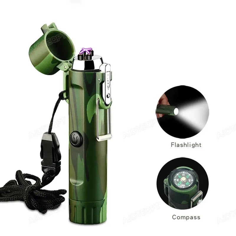 LT177 AJOTEQPT Plasma Arc Lighter Multifunctional Lighting Ignition Tool with Compass Waterproof Flashlight