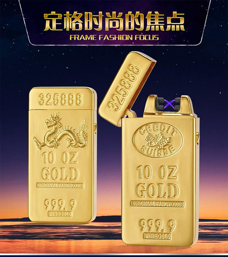 LT87 Fashion Hot Sale Gold Bars Design Single Arc USB Lighter Rechargeable Impulse Electronic Lighter