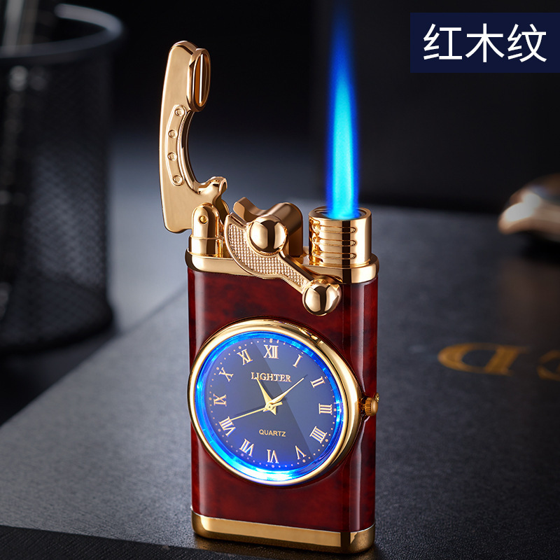 LT69 Metal creative rocker arms double fire dazzling light lighter windproof with watch