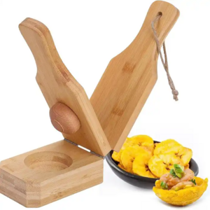 FV61 Wholesale Fruit & Vegetable Tools Wooden Bamboo Tostonera Toston Maker Banana Plantain Press Masher 2 In 1