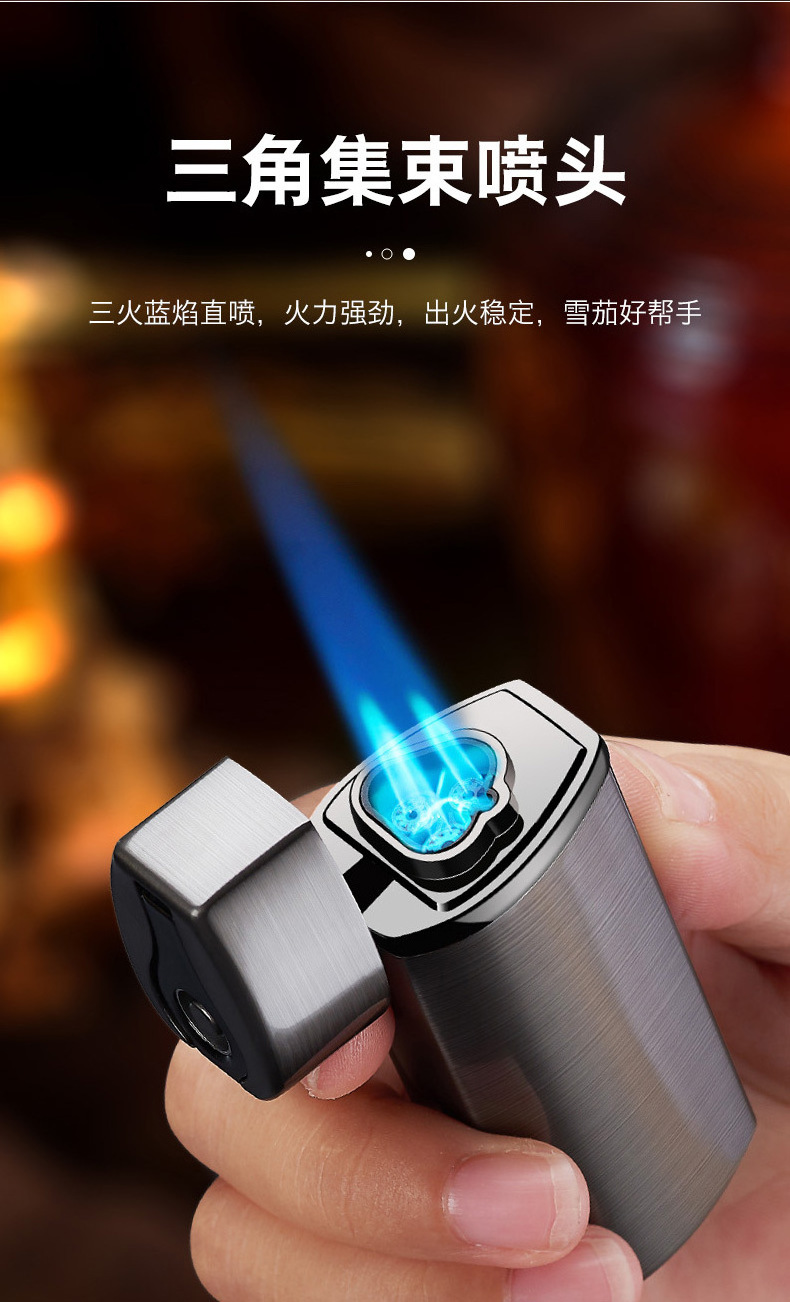 LT111 Cigar Lighter 3 Jet Blue Flame Gas Torch Butane Windproof Metal Lighter Cigar Accessories With Gift Box for Lighter