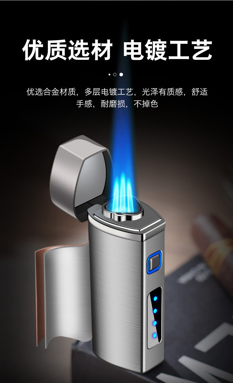 LT111 Cigar Lighter 3 Jet Blue Flame Gas Torch Butane Windproof Metal Lighter Cigar Accessories With Gift Box for Lighter