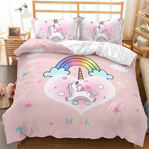 SP152 Printing Cartoon Bedding Kids Girls Cute Unicorn Pattern Duvet Cover 3 Piece Sweet Bed Sets