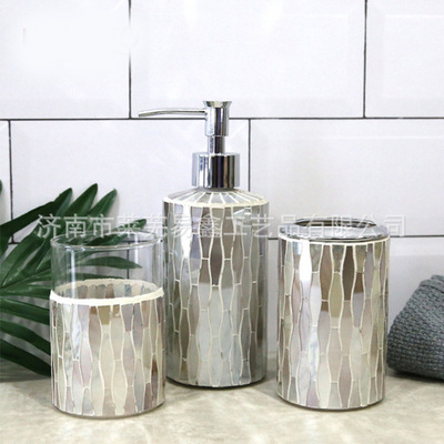 BS41 hot selling New gadgets 3 Piece Housewares Glass Mosaic Bathroom Accessory Set for Hotel Home Restaurant Bathroom